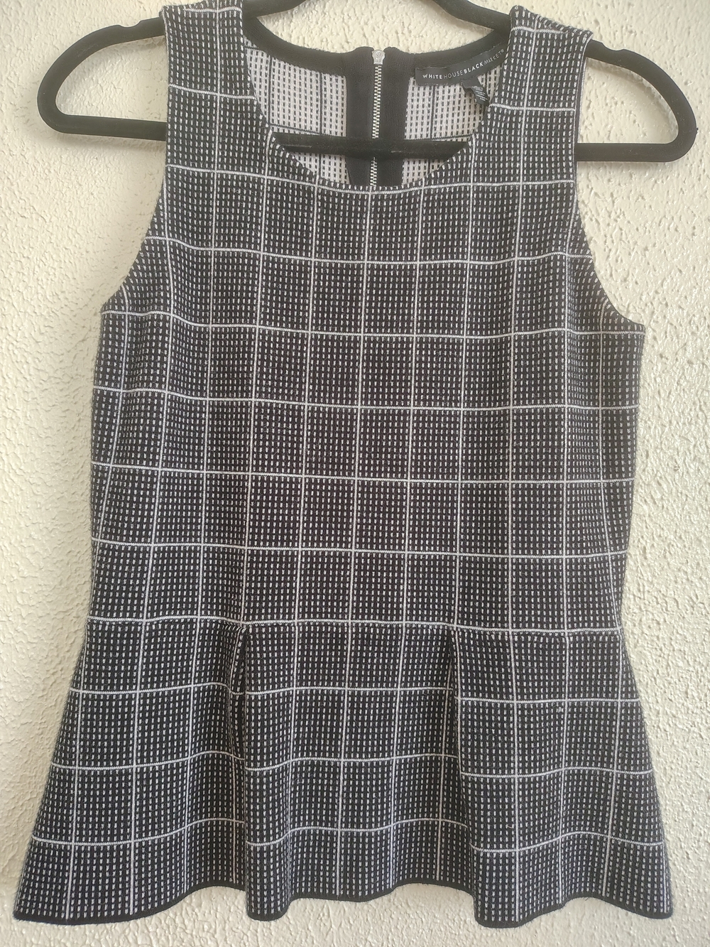 White House Black Market Windowpane Plaid Peplum Top Size XS